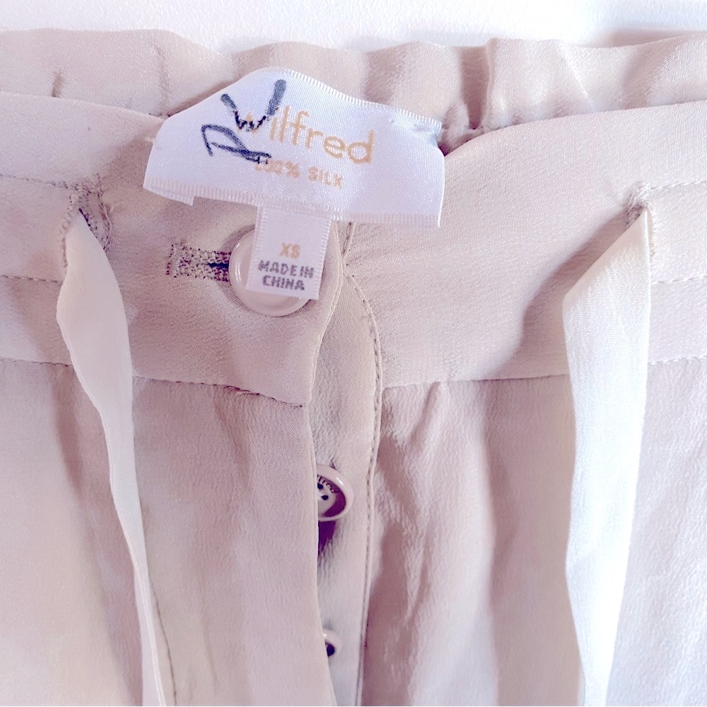 WILFRED By Aritzia Marais 100% Silk Tan Trouser Pants - Picture 5 of 5